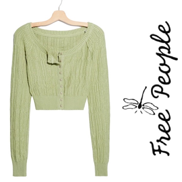 FREE PEOPLE Dancing Leaves Knit Cardigan Sweater Large NWT - Picture 3 of 8